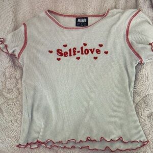 Minga Women's White Tee with Red Accents